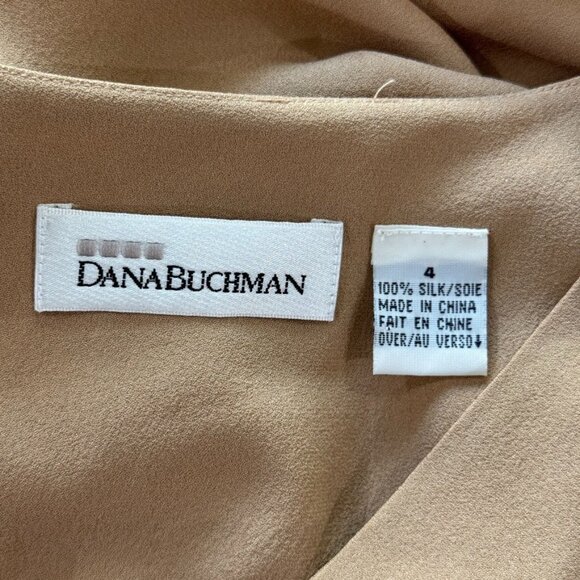 Dana Buchman 100% Silk Blouse Tan Camel Brown Dolman Sleeve Top - Picture 4 of 10